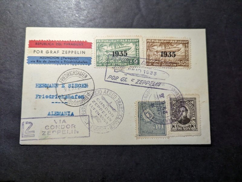 1935 Paraguay Airmail LZ 127 Graf Zeppelin Postcard Cover to Germany