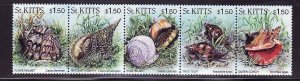 St. Kitts-Sc#406- id7-unsed NH set-Sea Shells-Marine Life-1996-