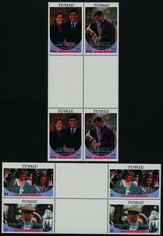 Tuvalu 389-90 Gutter Pairs MNH Duke & Dutchess of York o/p