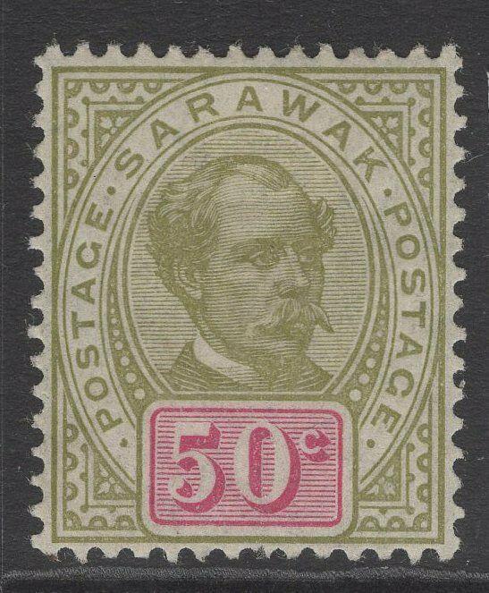 SARAWAK SG46 1899 50c SAGE-GREEN & CARMINE MTD MINT