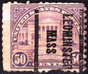 USA Precancels MA 1922 Sc570 50c Arlington Amphitheater. LEOMINSTER /MASS defect