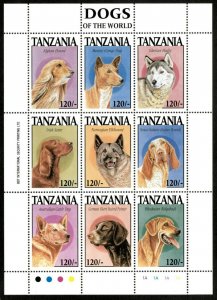 Tanzania 1994 - Dogs Husky, Basenji - Sheet of 9 Stamps - Scott #1176 - MNH