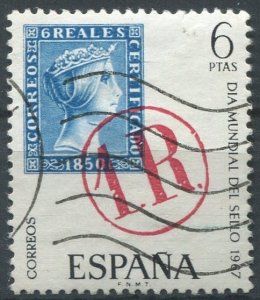 Spain Sc#1470 Used, 6p bl, red, blk, World Stamp Day (1967) (1967)