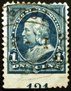 #247 1c Blue 1894 Plate # 121 Used with Perf Error 