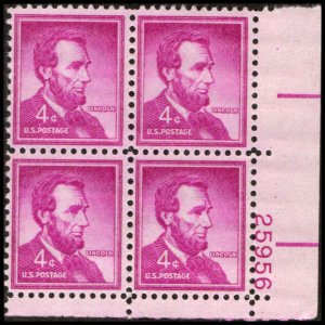 US #1036a LINCOLN MNH LR PLATE BLOCK #25956