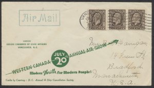 1935 Western Canada July 20th Annual Air Show Advertising Cover Vancouver BC