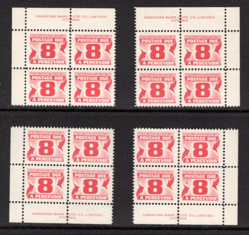 J34i, Scott, 8c, DF, DEX, MNHOG, matched plate block of 4, 2nd Centennial