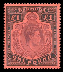 Bermuda #128b Cat$87.50+ (for hinged), 1943 £1 black and violet, perf. 14, n...