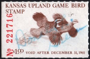 Kansas Wooten #5 Upland Game Bird Stamp (1965) Signed