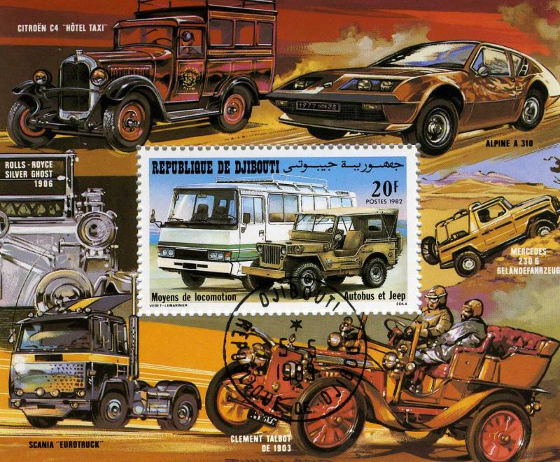 Djibouti 1982 Bus & Jeep Souvenir Sheet Perforated Cancelled CTO