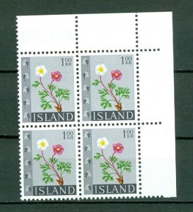 Iceland. 1964  Flowers III  1 Kr,Mnh. Plate # 081163. Block of 4. Scott# 364