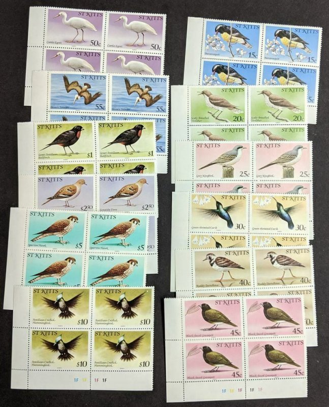 EDW1949SELL : ST KITTS 1981 Sc #55-66 Birds Top Val 2 sets of Blks of 4 Cat $140