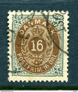 Denmark 1875/95 16 ore value Normal Thick frame  FA 33v Cv 2200 kr Used 11712