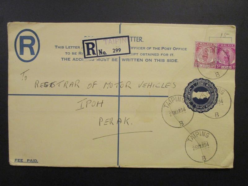 Malaya 1954 Registered Cover to Perak - Z6491