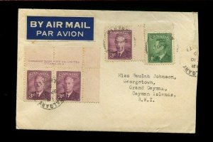 1950 Air Mail to CAYMAN ISLANDS, BWI, 10c 1/4oz  cover Canada