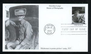 US 3649l Masters American Photography Dorothea Lange UA Mystic cachet FDC