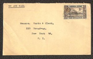 SIERRA LEONE 182 STAMPS MARKS & CLERK FREETOWN TO NY AIRMAIL COVER (1940s)