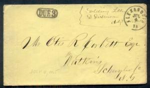 1865 Civil War SOLDIERS LETTER w/'DUE 3' and Alexandria VA dated JULY 4th