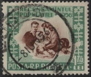 Romania 1081 (used) 1.75L Nat’l Census, emer & red brn (1956)