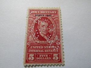 United States Stamps, Sc. #R327 Used 1942, Revenue Documentary 5$ Perf.Cancel,