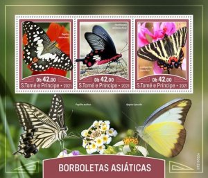 St Thomas - 2021 Asian Butterflies, Swallowtail - 3 Stamp Sheet - ST210532a