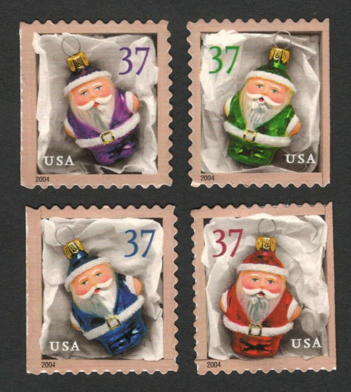 3887-90 Santa Ornaments Set Of 4 Mint/nh FREE SHIPPING  (A-118)