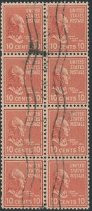 US 815 10 cent Presidential Issue; Used block of 8 -- See details and scan