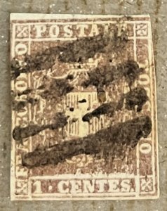 Tuscany 17 / 1860 1c Brown Lilac Coat of Arms Italian States Stamp, Used