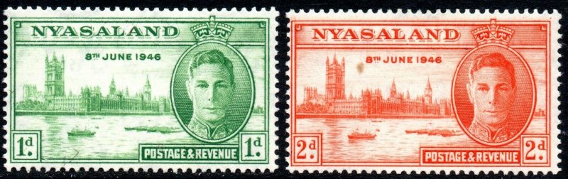 1946 Nyasaland Sg 158/159 Victory Issue Mounted Mint