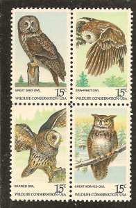 USA   Scott  1763a   Owls  MNH  Block