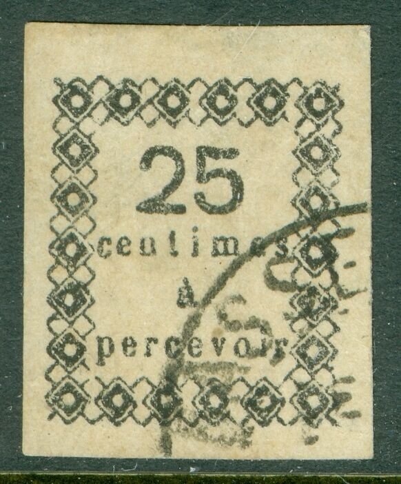 GUADELOUPE : 1876. Yvert #D1 Used. Large Margins with nice cancel. Catalog €1000