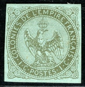 FRANCE COLONIES Classic Stamp Scott.1 1c Green/Blue (1859) Mint Cat $24 RGREEN86