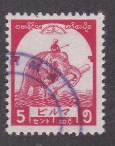 Burma # 2N44, Elephant Carrying Teak Log, CTO