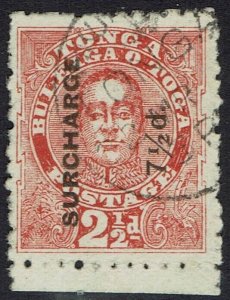 TONGA 1895 KING SURCHARGE 7½D ON 2½D USED