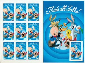 US: 2001 PORKY PIG; Complete Sheet of 10 Sc 3534; 34 Cents Values