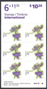 Canada #2364a $1.70  Grass Pink Orchid (2010). Booklet of 6 stamps. MNH