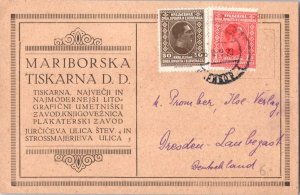 Yugoslavia 50p and 1d King Alexander 1929 Postcard to Dresden-Laubegast.  Pri...