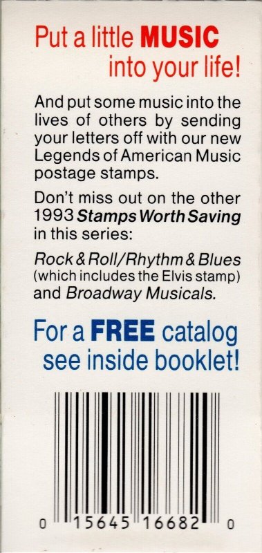 Scott #BK210 (2778a) Country & Western (Patsy Cline) Booklet of 20 Stamps - MNH