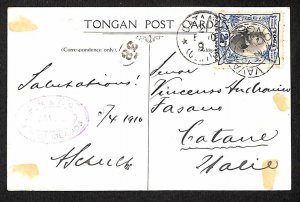 37588 - TONGA  - POSTAL HISTORY - POSTCARD from VAVAU to Italy CATANIA - 1910