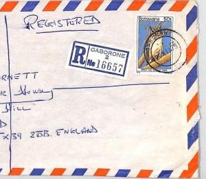 BT233 1979 Botswana *Gaborone* Registered Air Mail 50t OWL {samwells-covers}