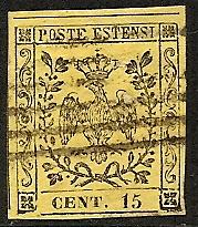 Modena  3 Used 1852 15c Without Period After Value