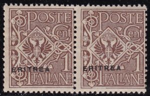 1924 ERITREA, n. 77f 1c. brown pair MNH/**