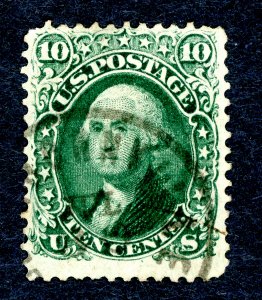 US #68 – 1861 10c Washington, yellow green. Used VF.