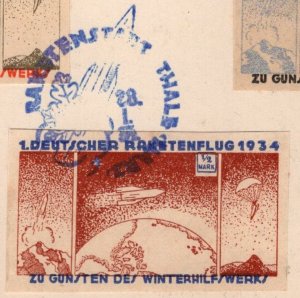 Germany Rocket Mail Tied Etiquette 3 Imperf Issues Blue & Red Cancels Zucker 1h