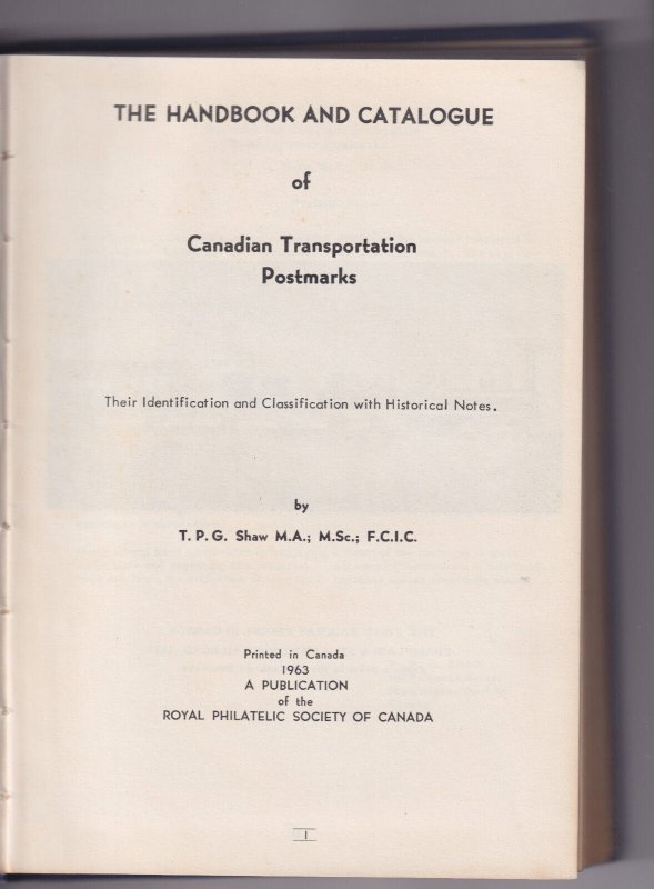 SHAW hc/ndj CANADIAN TRANSPORTATION POSTMARKS Illustrated