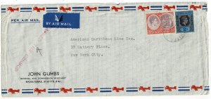 St. Kitts & Nevis 1942 Basseterre cancel on airmail cover to the U.S., censored