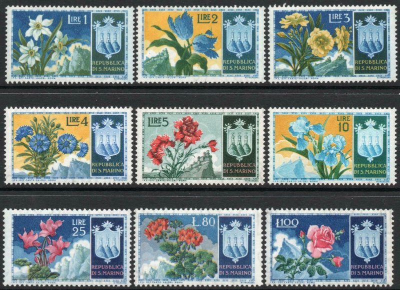 SAN MARINO-1953 Flowers Set of 9 Sg 464-472 UNMOUNTED MINT V41541