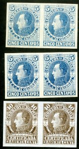 Colombia Stamps # F4-5 Color Proofs 3 Imperf Pairs