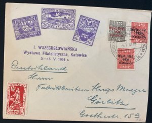 1934 Katowice Poland First Day Cover to Gorlitz Germany Philatelic Exhibition