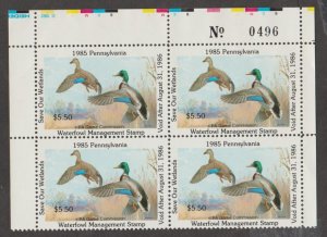 U.S. Scott #3 Pennsylvania Duck Stamp - Mint NH Plate Block